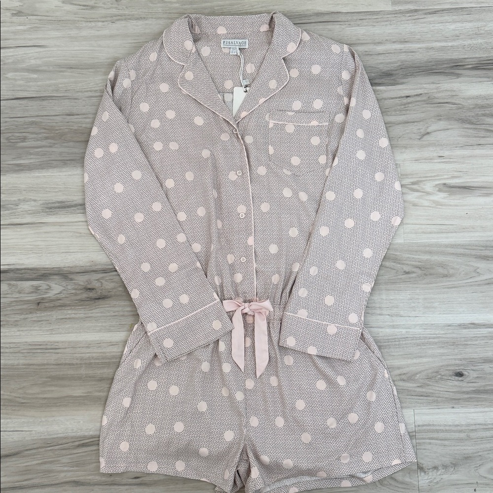 NWT PJ SAlVAGE DIGITY Dots Polka Dot Pajama Romper Sz Med